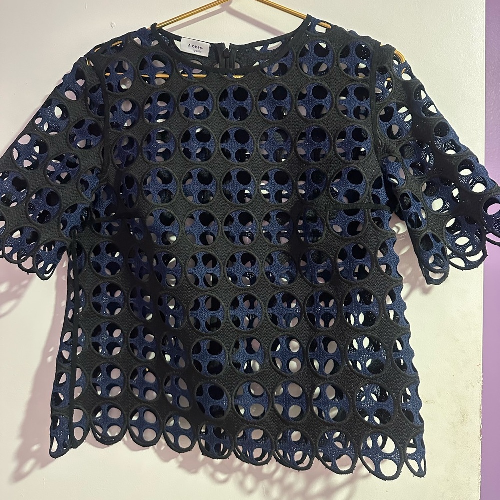 Aje Navy Blue Eyelet Blouse akris